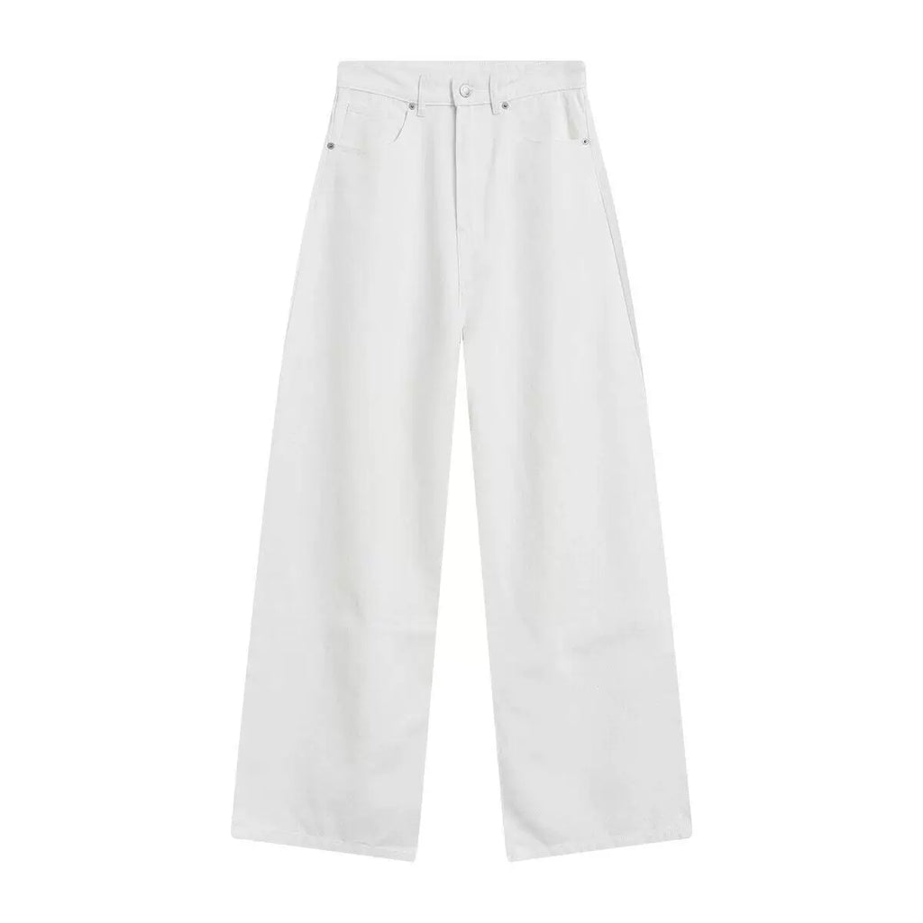 White high-waist wide-leg denim-look trousers