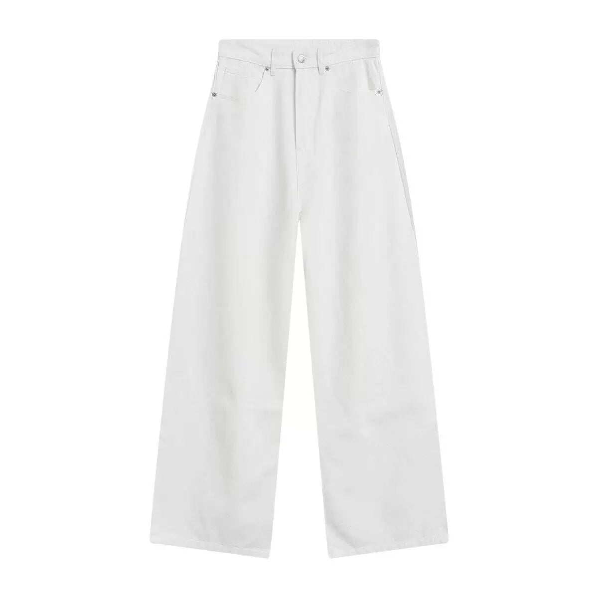 White high-waist wide-leg denim-look trousers