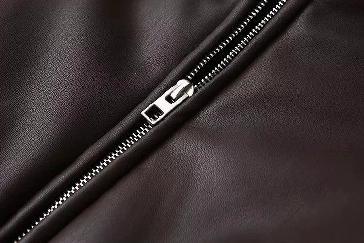Zip and faux leather, close-up