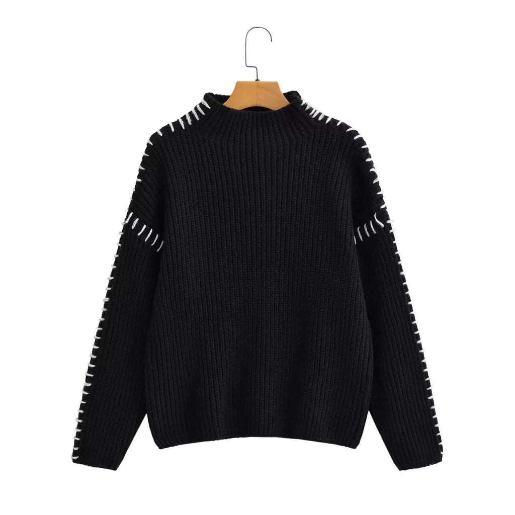 Black chunky knit jumper, back view