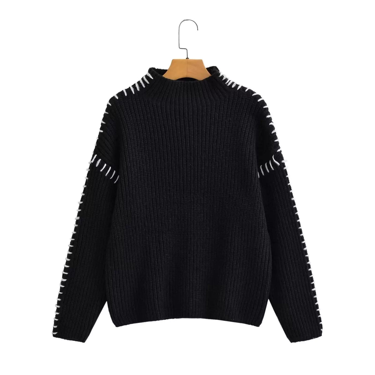 Black chunky knit jumper, back view