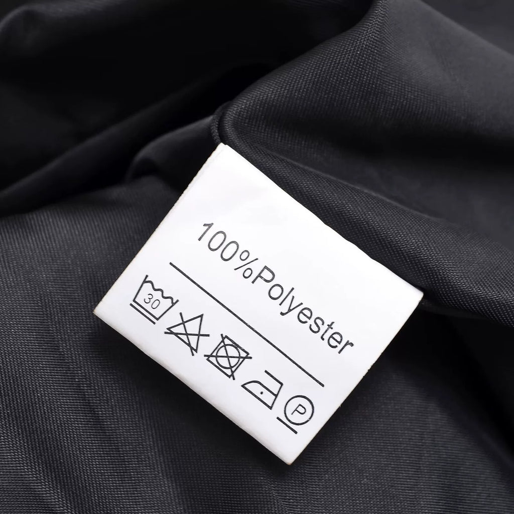 Care label: 100% polyester, machine wash at 30°C