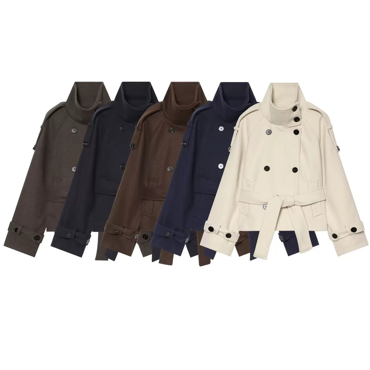 Short double-breasted jacket in taupe, black, brown, navy and off-white