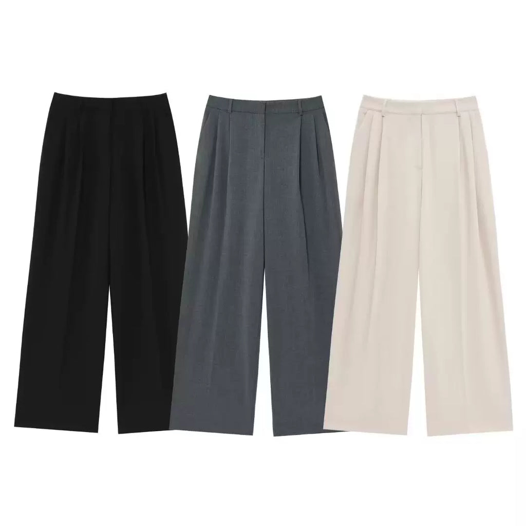 Wide-leg trousers in black, grey and beige
