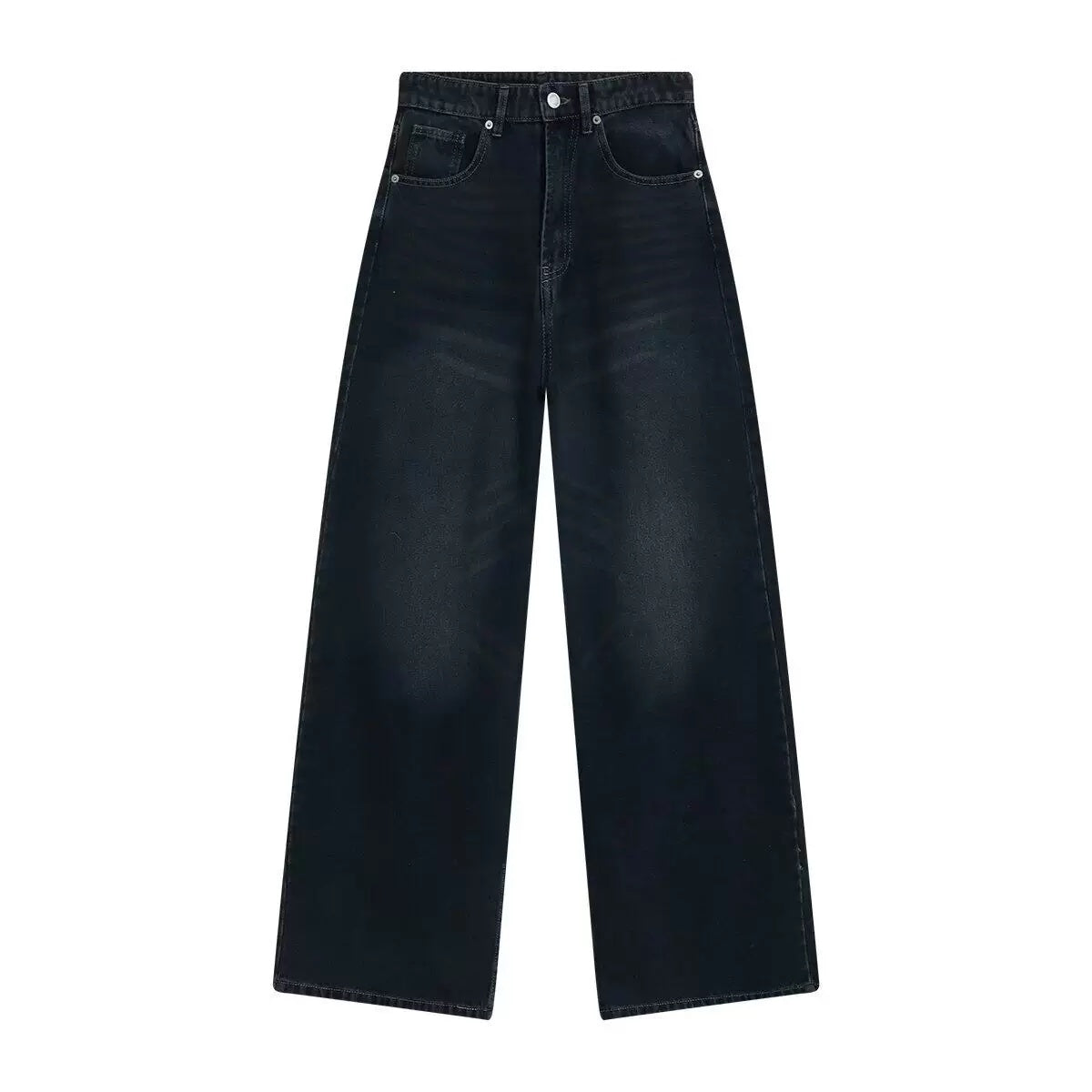 Dark blue high-waist wide-leg denim-look trousers