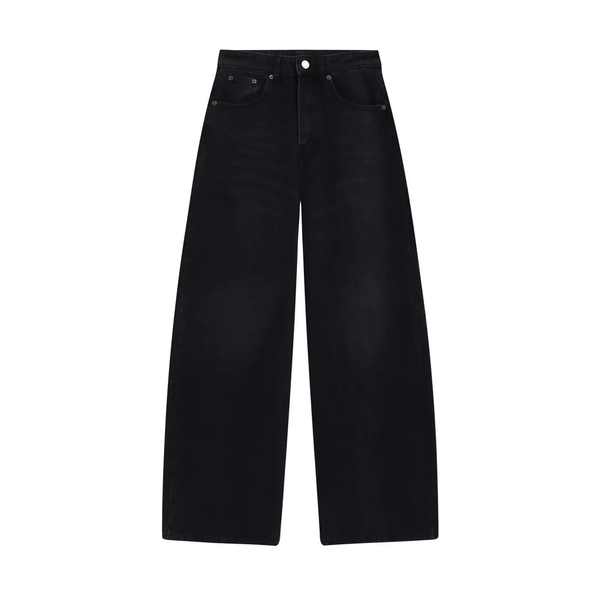 Black high-waist wide-leg denim-look trousers